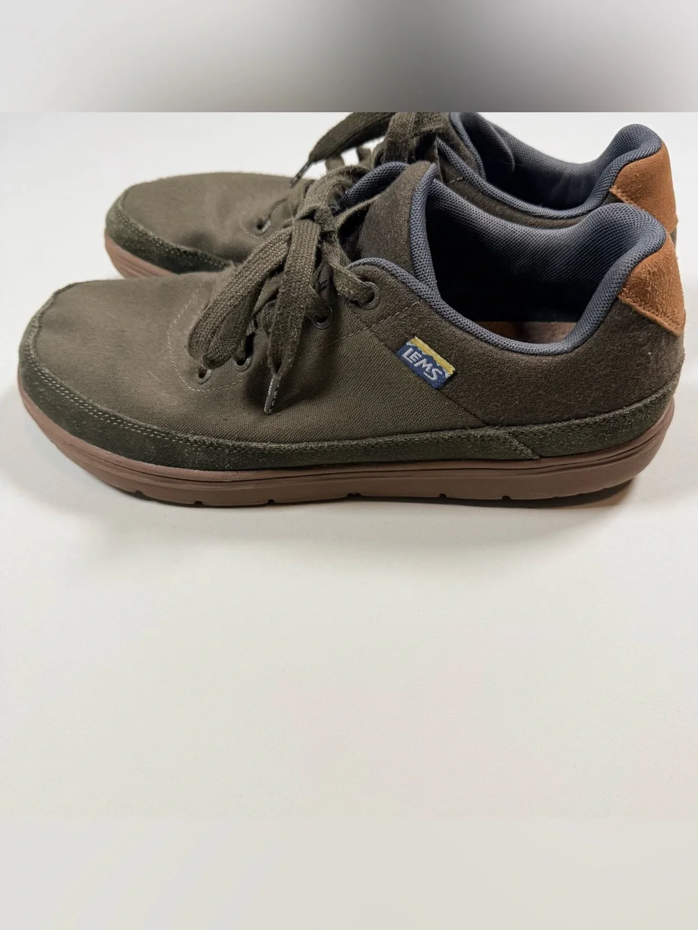 LEMS Chillum Minimalist Gorpcore Sneakers Olive Green Canvas Suede Size 11